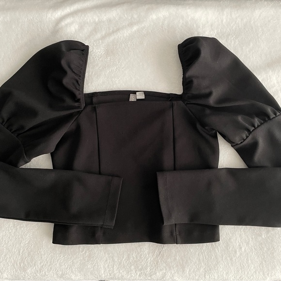 ASOS Design Black Puff Sleeve Long Sleeve Crop Top (Size 0) - Picture 2 of 8